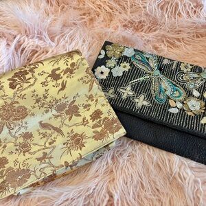 Elegant Floral and Dragonfly Envelope Clutch Set